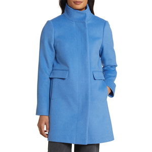 Manteau long en laine mélangée bleu pour femme avec fermeture éclair, col cranté, élégant pour l'hiver - Product Image 3