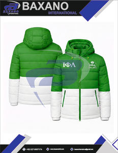 Veste matelassée d'hiver chaude à capuche verte et blanche Iota Phi Lambda Sorority, style streetwear, avec logo frontal et design grec personnalisé pour sororité - Product Image 6