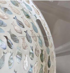 Nacre vintage Essayez taille personnalisée Plateau de service rond écologique Poignée à usage domestique - Product Image 4