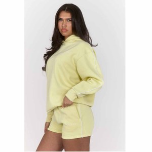 Factory Wholesale Logo Custom Light Yellow Printed <b>Knitted</b> Pullover Pocket Boxy Fit Women's <b>Sets</b> for Women Casual 100% Cotton - Product Image 2