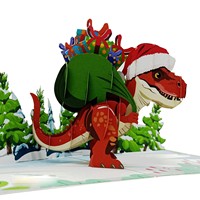 Vente en gros de carte de Noël fait main dinosaure T-Rex 3D design personnalisé pour Noel