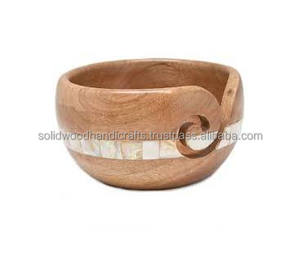 Cuenco de hilo de madera para tejer y ganchillo Cuencos de madera Artesanía hecha a mano con bolsa de almacenamiento para tejer ganchillo DIY - Product Image 2