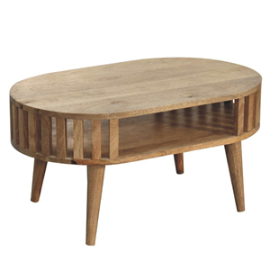 Table basse ovale en bois de manguier massif 100 % naturel, durable et résistante, avec finition naturelle au choix, pour le salon. - Product Image 1