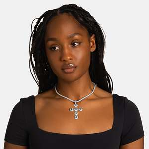 Luxury Round Moissanite Cross Pendant Necklace 925 Sterling <b>Silver</b> Rhodium Plated <b>Box</b> <b>Chain</b> Women's Everyday Wear - Product Image 4