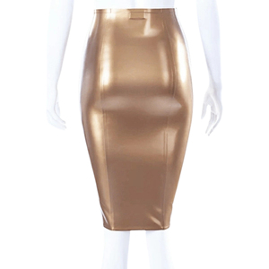 Women Gold <b>PU</b> Pencil <b>Skirt</b> Knee-Length Shiny Solid Color Elegant All Seasons Wear - Product Image 5