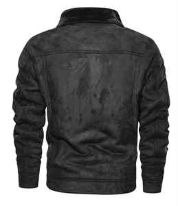 Men <b>Suede</b> Leather <b>Jacket</b> With Faux Fur Lining Turn-down Collar Windproof Workwear Style Winter Outerwear Regular Fit - Product Image 5