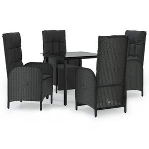Set da pranzo da 5 pezzi in Poly Rattan nero con cuscini mobili da esterno - Product Image 2