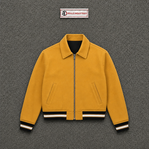 <b>Men's</b> Yellow <b>Bomber</b> <b>Jacket</b> With Zipper Closure Turn-down Collar Casual Style Regular Fit Solid Color Polyester Material Autumn W - Product Image 5