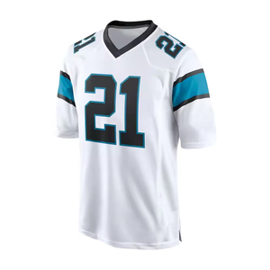 Custom Sublimated American Football Jersey <b>Men</b> White Blue Number Short Sleeve V-Neck Moisture Wicking Athletic Fit - Product Image 2