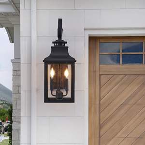 23" Vintage Black Metal <b>Outdoor</b> Wall Lantern <b>Light</b> Clear Seeded Glass Sconce Porch <b>Patio</b> Garden Model D0100XFPEQY 1-Pack (Bulb - Product Image 2
