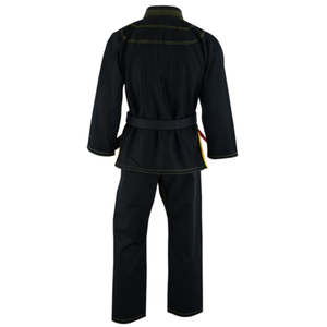 Kimono de BJJ noir avec surpiqûres jaunes, coupe classique, uniforme d'arts martiaux pour homme adulte, style pantalon, en stock - Product Image 3