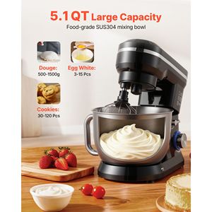 Impastatrice Planetaria 5QT in Acciaio Inox con 10+ Velocità e Testa Inclinabile, Frusta a Gancio e Frusta a Filo, Mixer da Cucina con 5+ Velocità - Product Image 5