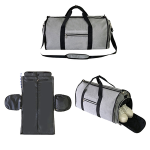 Gray Polyester Foldable Large Garment Duffel <b>Bag</b> Convertible Travel <b>Overnight</b> <b>Bag</b> Shoe Compartment Wet Pocket Adjustable Strap - Product Image 2
