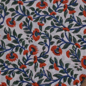 Tissu tissé léger en coton 100% premium, imprimé à la main avec un motif de fleurs orange, résistant aux taches, pour vêtements et confection de robes - Product Image 6