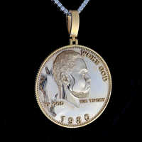 Pendentif pièce de défi personnalisé en argent sterling 925 plaqué or, avec logo diamant, motif visage et tête grand cercle, haute qualité