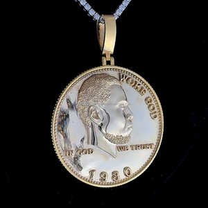 Personalizado gran círculo fino de alta calidad cara cabeza diseño 925 Starling plata artesanía chapado en oro Logo desafío moneda colgante - Product Image 5