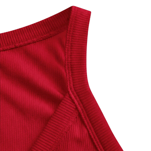 Camiseta sin mangas Modu para mujer, con cuello en V, ajustada, elástica, de punto suave, informal, transpirable, color rojo, a la moda - Product Image 4