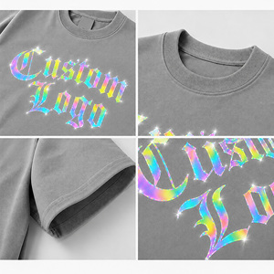 Custom Oversized Graphic T-<b>Shirt</b> Men's 100% Cotton Streetwear Reflective <b>Rainbow</b> Pattern Short Sleeve - Product Image 3