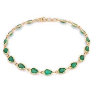 18K Yellow and White <b>Gold</b> Bezel Set Pear Emerald Bracelet for Wedding Party and Anniversary - Product Image 5