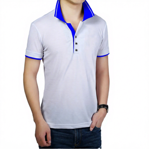 Polo de Manga Corta Blanco para Hombre con Corte Regular Azul Marino, Camiseta Informal de Algodón de Punto - Product Image 3