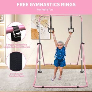 Rosa regolabile altezza ginnastica allenamento attrezzature Multi-funzionale orizzontale barra ginnica con anelli orso per i bambini - Product Image 6