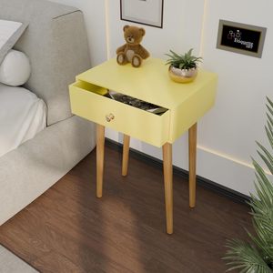 Modern Bedside <b>Table</b> with Solid Wood Legs, Minimalist and Practical End <b>Side</b> <b>Table</b> with Drawer <b>Storage</b>, Easy Assembly (Yellow) - Product Image 3