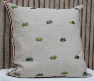 Natural Linen Embroidered Green Leaf Cushion Cover <b>Red</b> Piping Decorative <b>Throw</b> Pillow Case Botanical Home Sofa Decor Supplier - Product Image 1