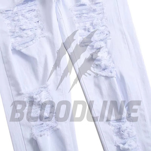 Jean en denim de coton blanc coupe slim droite pour homme Bloodline, style décontracté mi-saison - Product Image 4