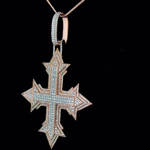 Hip Hop Cross Pendant Necklace Rhodium Plated Men's Link <b>Chain</b> Party Jewelry 925 Sterling Silver VVS Moissanite Bling <b>Iced</b> <b>Out</b> - Product Image 2