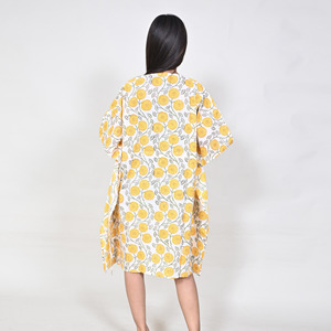 Vestido Kaftán Floral Gótico Amarillo Vintage, Cuello en V, Corte Holgado, Transpirable, de Algodón Tejido, Estilo Bohemio, Casual para Verano y Aire Libre - Product Image 6