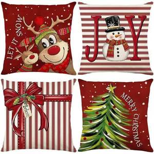 Fundas de Almohada Navideñas de 45x45cm, Fundas Decorativas para Cojines con Diseño de Papá Noel, Muñeco de Nieve, Reno y Árbol de Navidad, Decoración Festiva para el Hogar y el Sofá - Product Image 1
