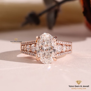 Bague de créateur haut de gamme en or rose massif 14 carats, diamant de laboratoire CVD certifié IGI, pureté VVS2, couleur F, 3,00 carats, taille ovale premium - Product Image 1