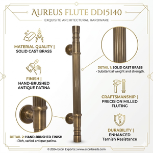 Manija de Puerta de Latón Sólido Aureus de Lujo y Duradera |   Manija Decorativa con Diseño Acanalado para Puerta Principal de Hoteles Modernos - Product Image 5