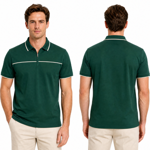 เสื้อโปโลสีเขียวมรกตคุณภาพสูง OEM สำหรับผู้ชาย ซิปติดแถบตัดสี แขนสั้น ระบายเหงื่อได้ดี - Product Image 4