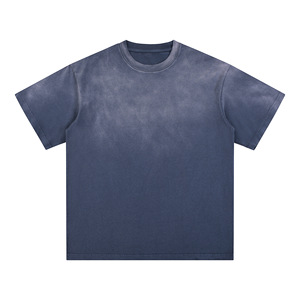 Distressed Acid Wash Casual Men's Blank T-shirt Retro Streetwear Breathable Knitted Cotton <b>Bamboo</b> Fiber Silk <b>Screen</b> Printed - Product Image 3