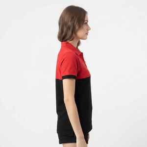 <b>Women's</b> Color Blocked <b>Polo</b> <b>Shirt</b> Short Sleeve Breathable Casual Woven 100 Cotton Red <b>Black</b> Front Logo - Product Image 2