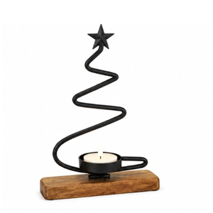 New Metal Christmas Tree Tealight Candle Holder With <b>Wooden</b> Base Black Iron Wire Xmas <b>Candlestick</b> Holder For Tabletop Decor - Product Image 1