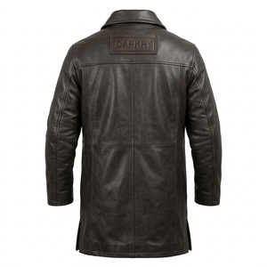 Abrigo de Cuero Genuino para Hombre, Color Marrón Oscuro, Diseño Personalizado con Bloques de Color, Bolsillo en el Pecho, Cuello Plegable, Largo Medio, Fabricante B2B - Product Image 2