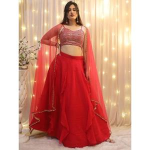 ชุดแต่งงานผ้าจอร์เจียสีแดงสวยชุด lehenga choli กับ dupatta - Product Image 6