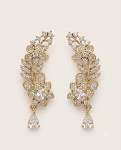 Pendientes de Oreja con Diseño de Hojas y Flores de Lujo, con Piedras Brillantes, Modernos y Elegantes, para Fiestas y Recepciones - Product Image 4