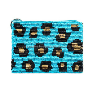 Bolso de mano de lona con estampado de leopardo y cuentas, bordado con cuentas de semillas, con cremallera, de diseñador, para fiesta de noche, monedero de lujo, pieza llamativa - Product Image 1