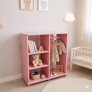 Pink Wooden Kids Cabinet 3-Tier Multifunction <b>Storage</b> Unit for Babies and Toddlers Modern Design - Product Image 2