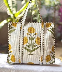 Red Elephant Quilted Tote <b>Bag</b> Ethnic Printed Cotton Carry <b>Bag</b> <b>Boho</b> Statement Handbag - Product Image 3