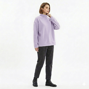Sudadera Oversize Personalizada para Mujer, Verde Esmeralda, Lisa, Cuello Alto Simulado, Hombros Caídos, Forro Polar Grueso, Estilo Urbano - Product Image 5