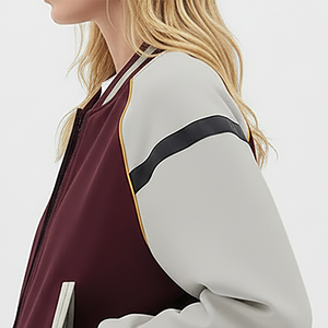 Chaqueta Varsity de Invierno para Mujer, de Alta Calidad, Color Granate Gris, Acolchada, Tejida, Transpirable, Resistente al Viento, de Algodón, con Bordado de Letras y Logotipo - Product Image 5