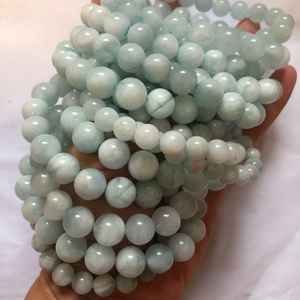 ลูกปัดพลอยอะความารีนธรรมชาติ สีเขียวอมฟ้าครีม ลูกปัดเบริลแบบเส้น สำหรับทำเครื่องประดับ DIY - Product Image 1