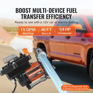 Pompa Elettrica Portatile per Trasferimento Diesel 12V/24V DC 15 GPM 1/4 HP con Spegnimento Automatico e Ugello Carburante con Ingresso Lungo - Product Image 2