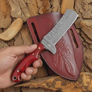 Couteau de boucher de cowboy en acier Damas forgé à la main, lame pleine longueur, manche en résine, avec étui en cuir type pancake, personnalisable OEM - Product Image 4