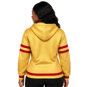 PDK Gold <b>Hoodie</b> <b>Women</b> <b>Red</b> Block Letters 1923 Striped Sleeve Pullover Sweatshirt Hood Ribbed Cuff Sorority Apparel - Product Image 2