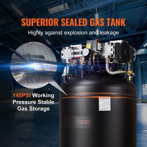 Compressore d'aria stazionario ultra silenzioso da 6.5HP, 15.5SCFM@90 PSI, 145PSI, con serbatoio da 80 galloni, senza olio, livello 86dB, per uso industriale - Product Image 3
